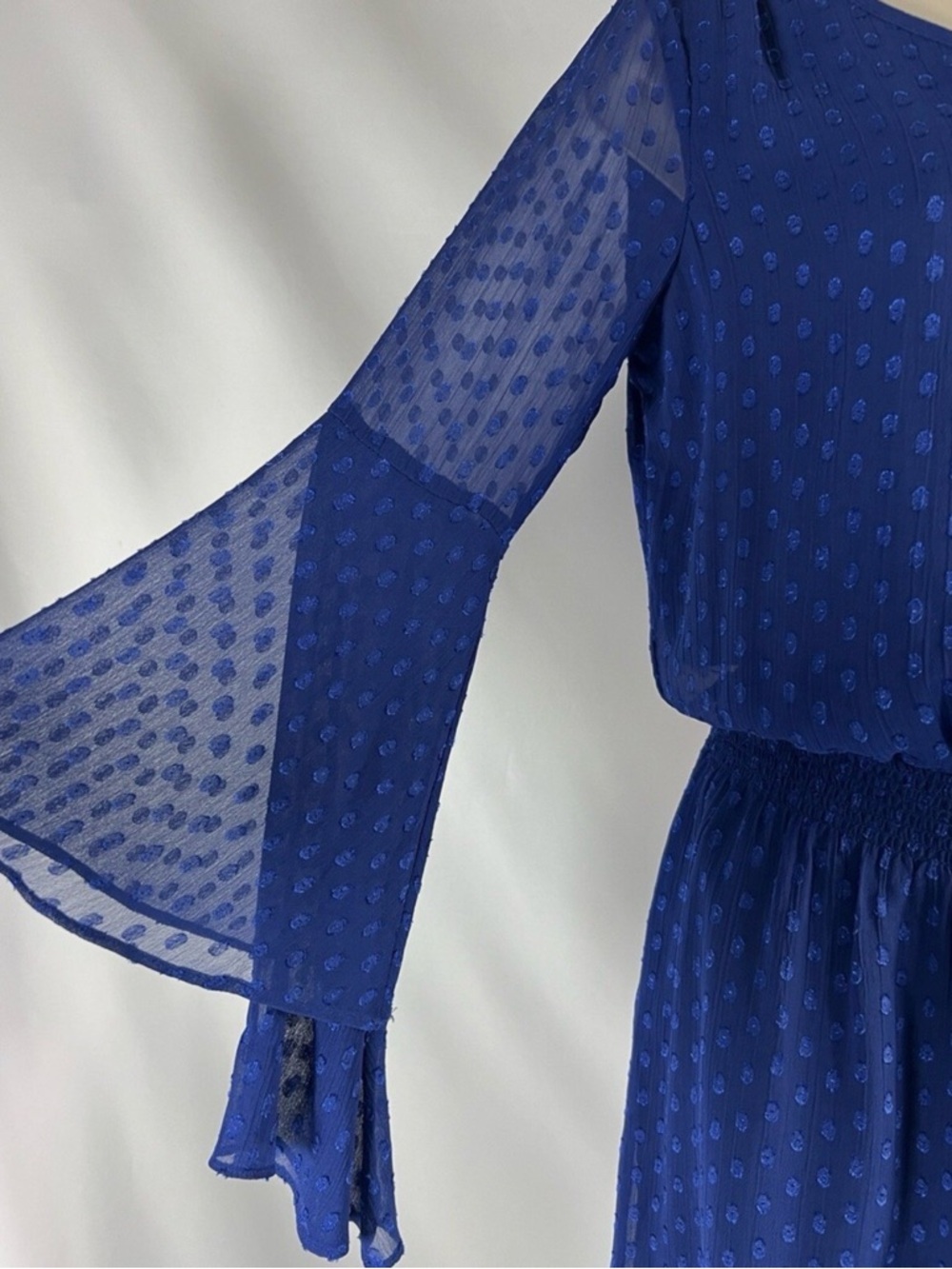 Like New White House Black Market Cobalt Blue Long Sleeve Tiered Bell Dress - Picture 4 of 10